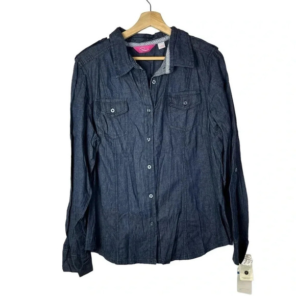 Cappagallo Dark Blue Denim Western Long Sleeve Button Down XL - Picture 1 of 4